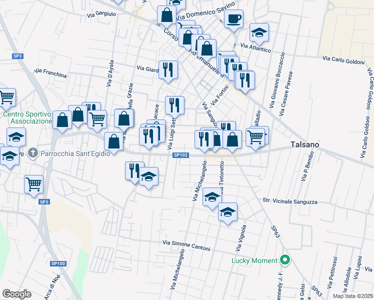 map of restaurants, bars, coffee shops, grocery stores, and more near 43 Via Borromini in Taranto