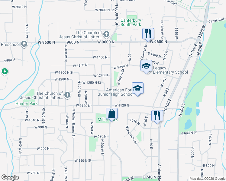 map of restaurants, bars, coffee shops, grocery stores, and more near 1212 North 150 West in American Fork