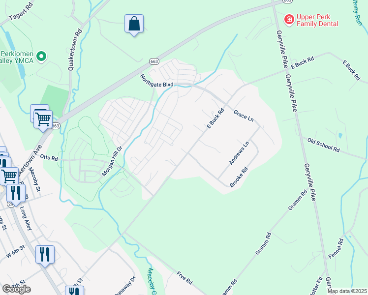 map of restaurants, bars, coffee shops, grocery stores, and more near 2273 East Buck Road in Pennsburg