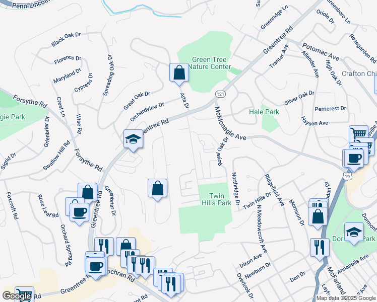 map of restaurants, bars, coffee shops, grocery stores, and more near 300 Chatham Park Drive in Pittsburgh