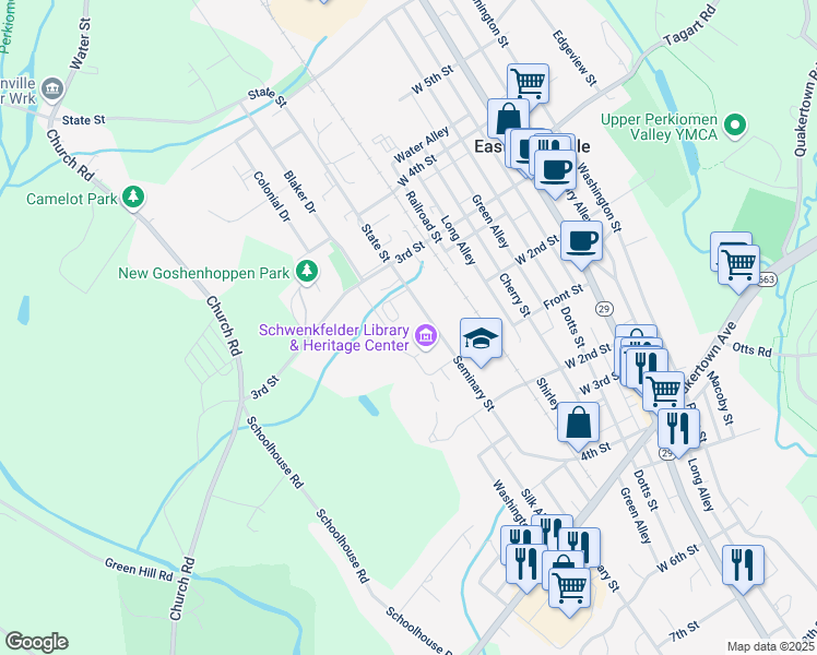 map of restaurants, bars, coffee shops, grocery stores, and more near 1221 State Street in East Greenville