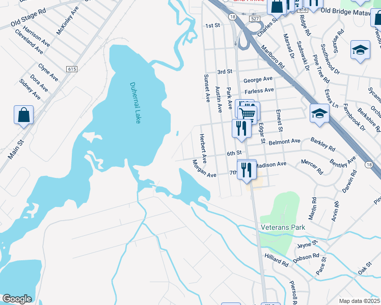 map of restaurants, bars, coffee shops, grocery stores, and more near 311 Morgan Avenue in Old Bridge Township