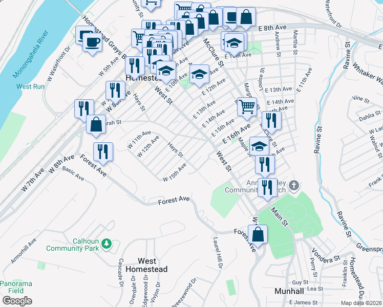 map of restaurants, bars, coffee shops, grocery stores, and more near 137 West 15th Avenue in Homestead
