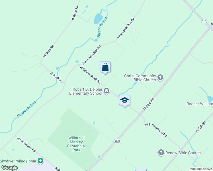 map of restaurants, bars, coffee shops, grocery stores, and more near 1131 West Schwenkmill Road in Perkasie