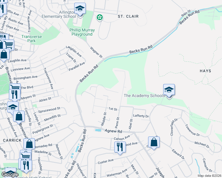 map of restaurants, bars, coffee shops, grocery stores, and more near 516 North Street in Pittsburgh