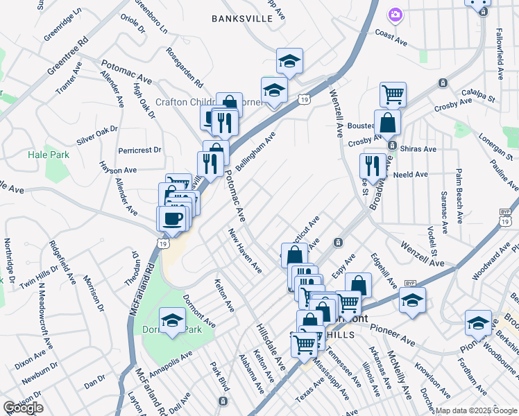 map of restaurants, bars, coffee shops, grocery stores, and more near 2810 Philadelphia Avenue in Pittsburgh