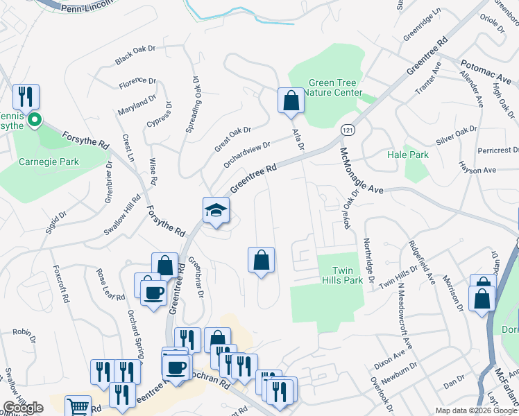 map of restaurants, bars, coffee shops, grocery stores, and more near 141 Cherrydell Drive in Pittsburgh