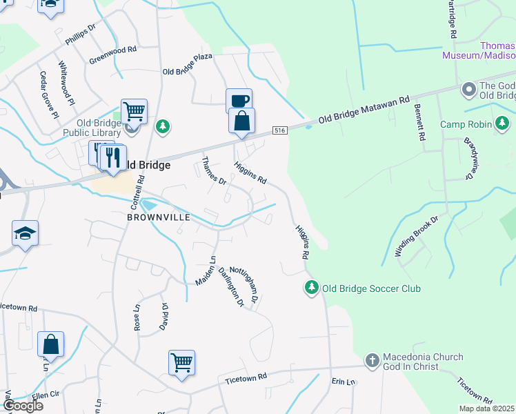 map of restaurants, bars, coffee shops, grocery stores, and more near 226 Chaucer Court in Old Bridge