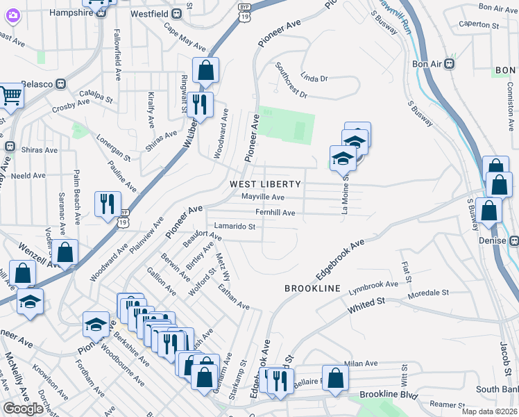 map of restaurants, bars, coffee shops, grocery stores, and more near 401 Fernhill Avenue in Pittsburgh