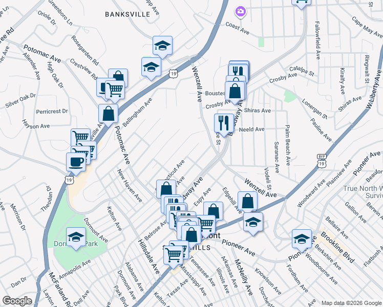 map of restaurants, bars, coffee shops, grocery stores, and more near 2645 Connecticut Avenue in Pittsburgh