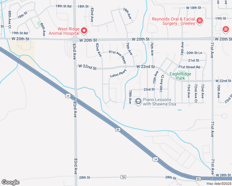 map of restaurants, bars, coffee shops, grocery stores, and more near 2255 80th Avenue in Greeley