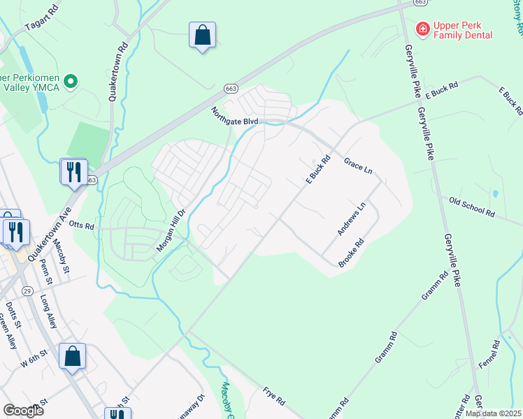 map of restaurants, bars, coffee shops, grocery stores, and more near 2273 East Buck Road in Pennsburg