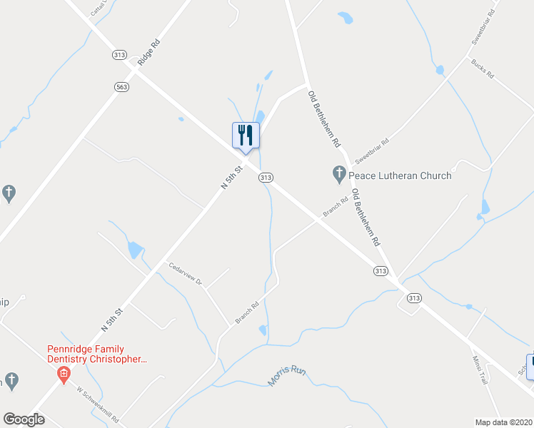 map of restaurants, bars, coffee shops, grocery stores, and more near 250 West Route 313 in Perkasie