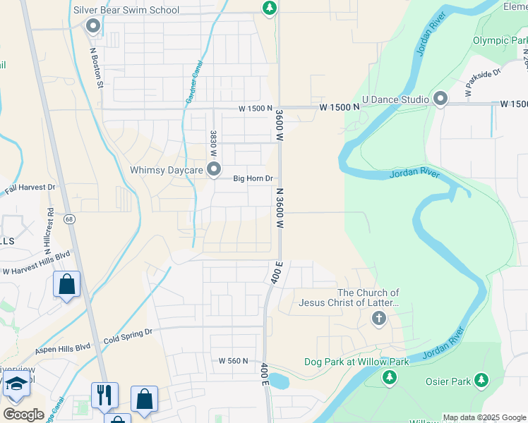 map of restaurants, bars, coffee shops, grocery stores, and more near 1091 North 3620 West in Lehi