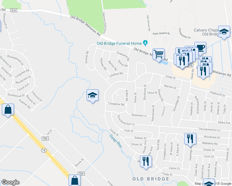 map of restaurants, bars, coffee shops, grocery stores, and more near 4 Arden Court in Old Bridge Township
