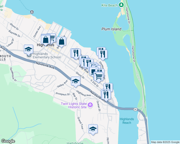 map of restaurants, bars, coffee shops, grocery stores, and more near in Monmouth County