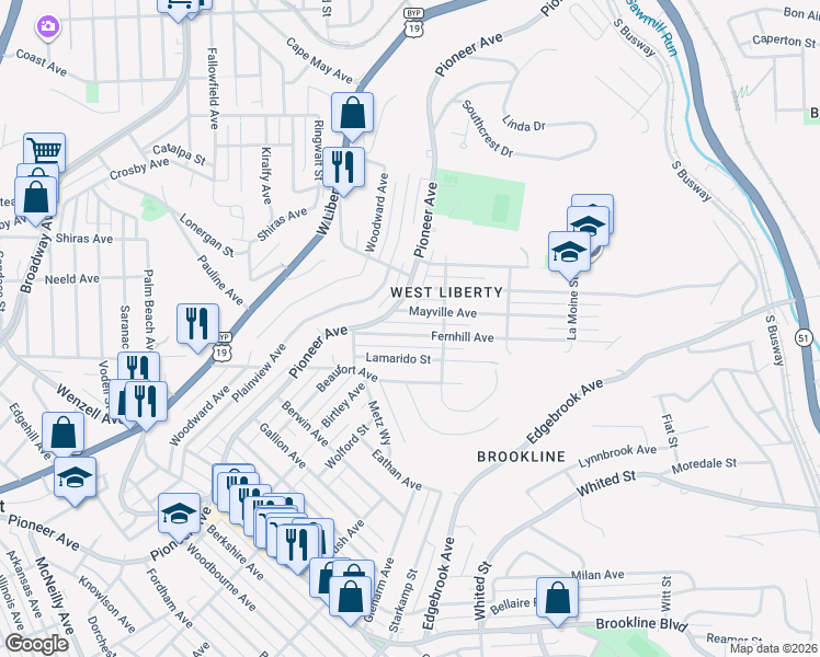 map of restaurants, bars, coffee shops, grocery stores, and more near 352 Fernhill Avenue in Pittsburgh