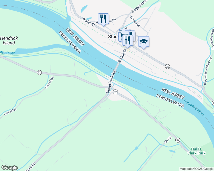 map of restaurants, bars, coffee shops, grocery stores, and more near 7085 Upper York Road in New Hope