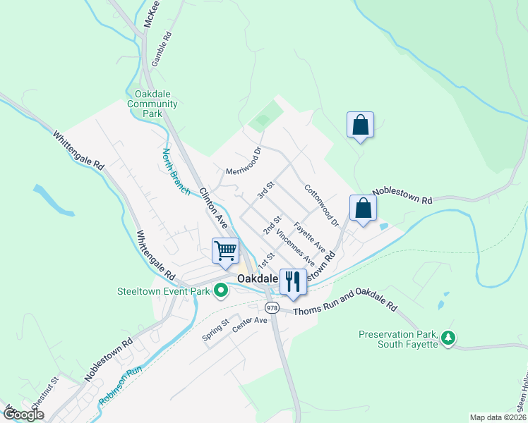 map of restaurants, bars, coffee shops, grocery stores, and more near 223 Vincennes Avenue in Oakdale