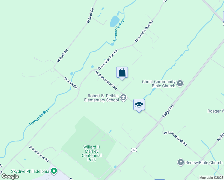 map of restaurants, bars, coffee shops, grocery stores, and more near 1410 West Schwenkmill Road in Perkasie