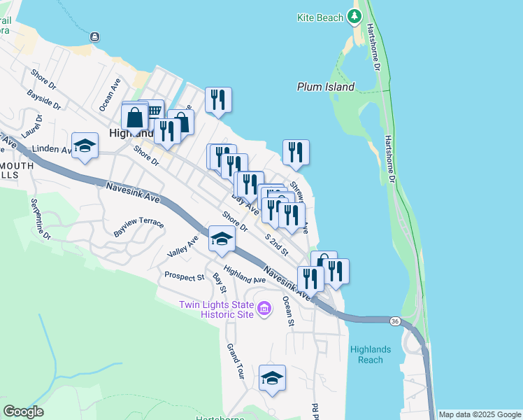 map of restaurants, bars, coffee shops, grocery stores, and more near in Monmouth County