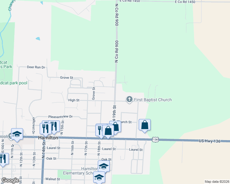 map of restaurants, bars, coffee shops, grocery stores, and more near 610 North 19th Street in Hamilton