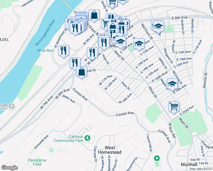 map of restaurants, bars, coffee shops, grocery stores, and more near 353 West 12th Avenue in Homestead