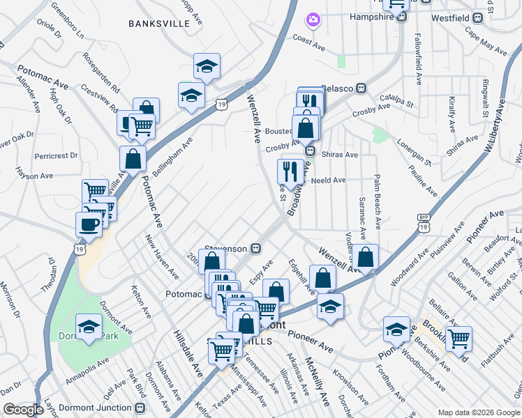 map of restaurants, bars, coffee shops, grocery stores, and more near 2645 Connecticut Avenue in Pittsburgh