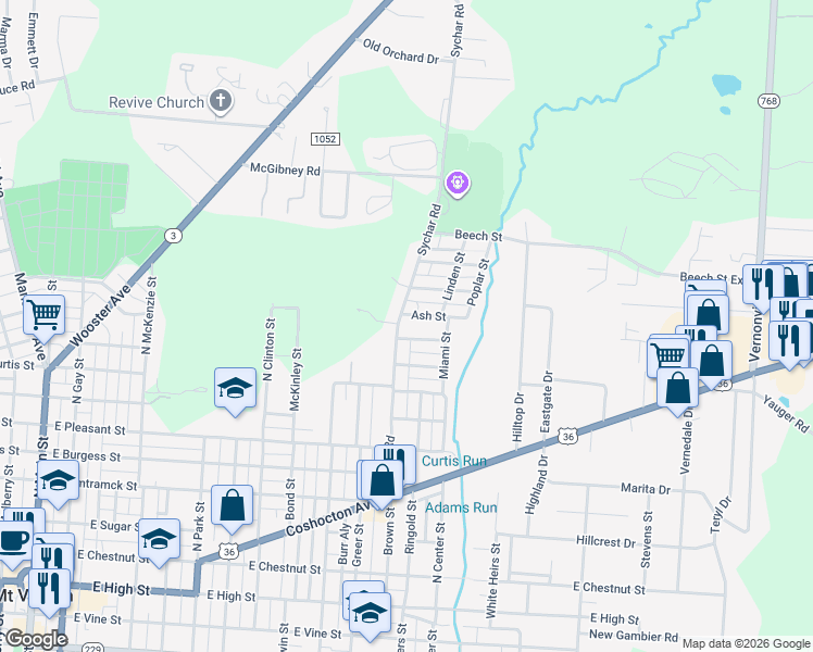 map of restaurants, bars, coffee shops, grocery stores, and more near 9 Oberlin Street in Mount Vernon