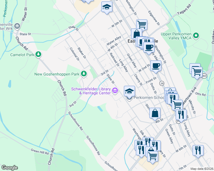 map of restaurants, bars, coffee shops, grocery stores, and more near 1221 State Street in East Greenville
