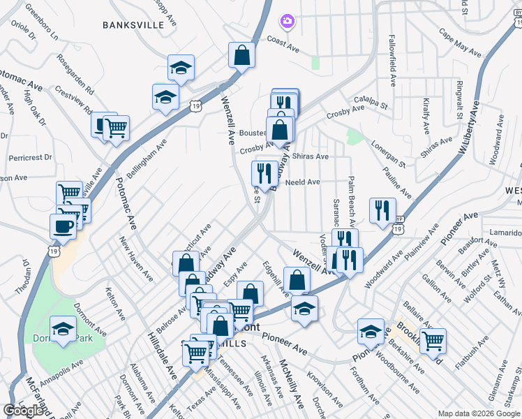 map of restaurants, bars, coffee shops, grocery stores, and more near 2356 Fremont Place in Pittsburgh
