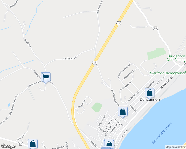 map of restaurants, bars, coffee shops, grocery stores, and more near 9 Pfautz Road in Duncannon