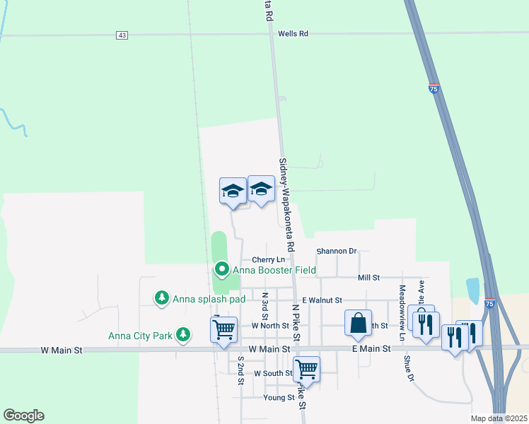 map of restaurants, bars, coffee shops, grocery stores, and more near 1 McRill Way in Anna
