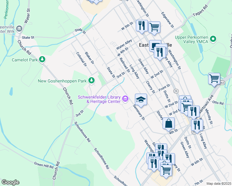 map of restaurants, bars, coffee shops, grocery stores, and more near 1221 State Street in East Greenville