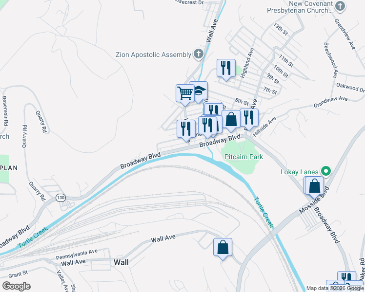 map of restaurants, bars, coffee shops, grocery stores, and more near in Monroeville