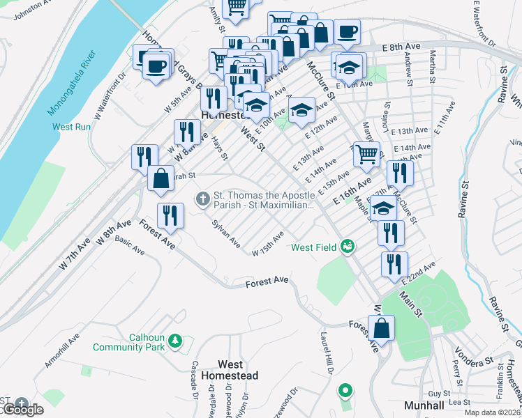 map of restaurants, bars, coffee shops, grocery stores, and more near 1400 Hays Street in Homestead