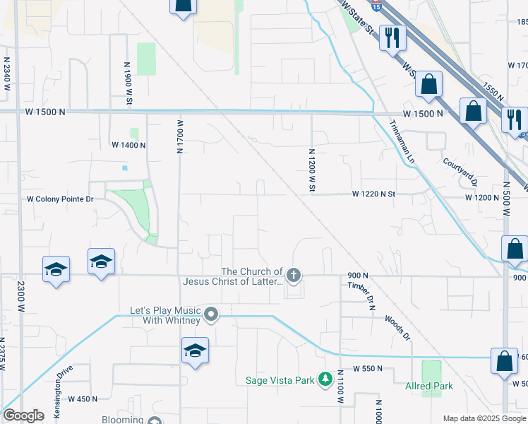 map of restaurants, bars, coffee shops, grocery stores, and more near 1132 Titan Drive in Lehi