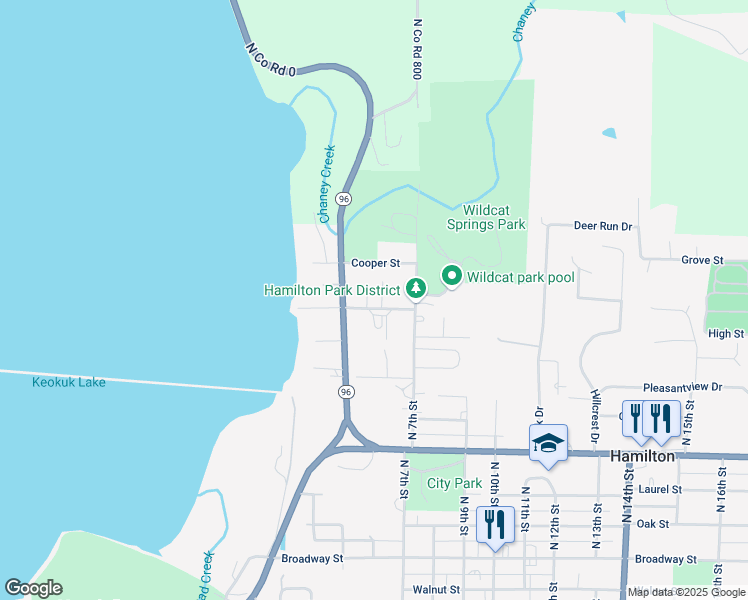 map of restaurants, bars, coffee shops, grocery stores, and more near 800 North 6th Street in Hamilton