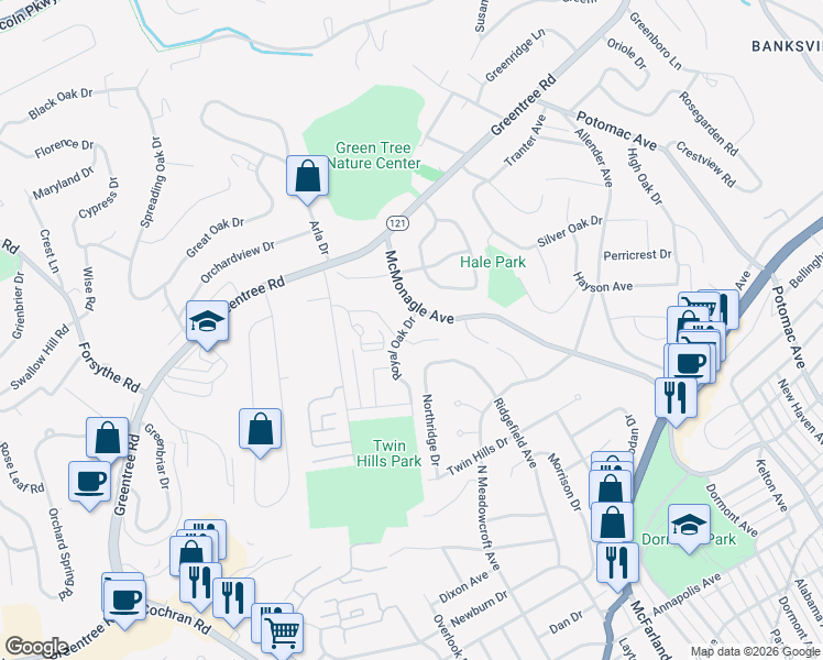 map of restaurants, bars, coffee shops, grocery stores, and more near 1343 Royal Oak Drive in Pittsburgh