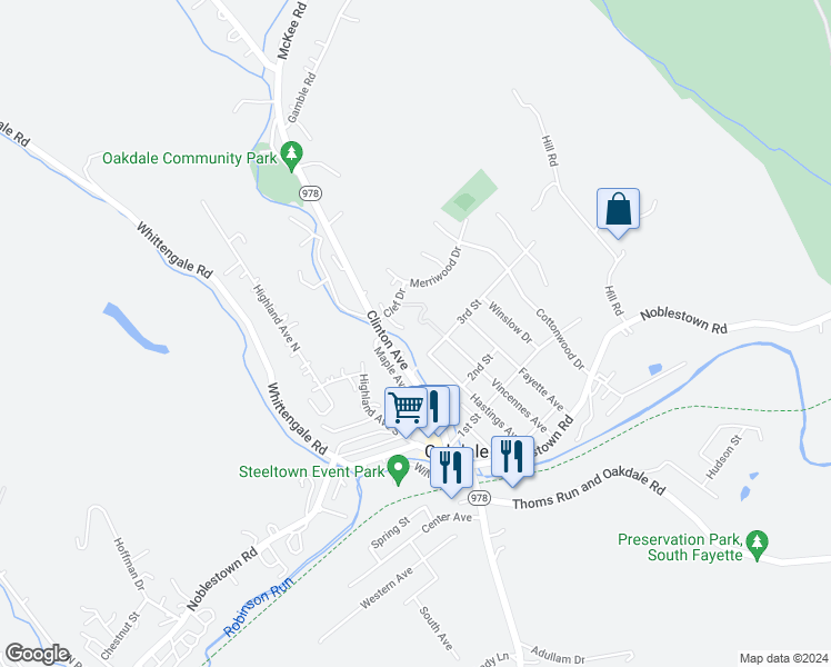 map of restaurants, bars, coffee shops, grocery stores, and more near 266 Clinton Avenue in Oakdale