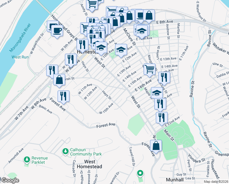 map of restaurants, bars, coffee shops, grocery stores, and more near 214 West 14th Avenue in Homestead