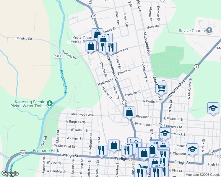 map of restaurants, bars, coffee shops, grocery stores, and more near 32 Marion Street in Mount Vernon