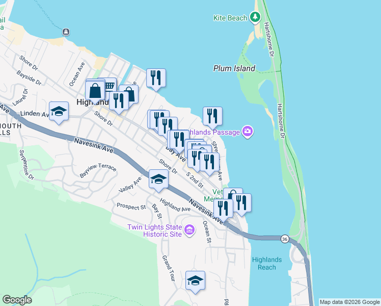 map of restaurants, bars, coffee shops, grocery stores, and more near in Monmouth County