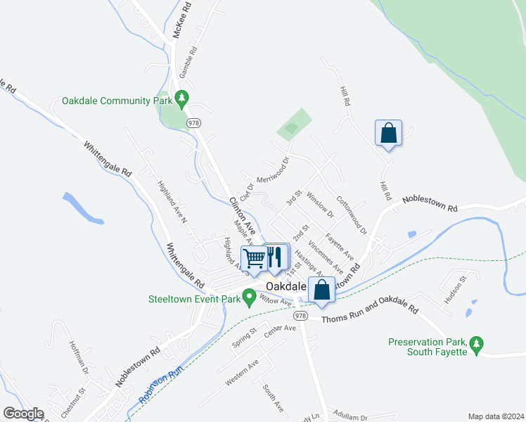 map of restaurants, bars, coffee shops, grocery stores, and more near 200 3rd Street in Oakdale