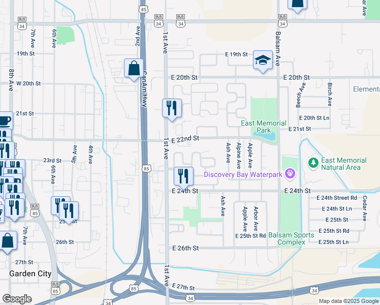 map of restaurants, bars, coffee shops, grocery stores, and more near 2280 1st Avenue in Greeley