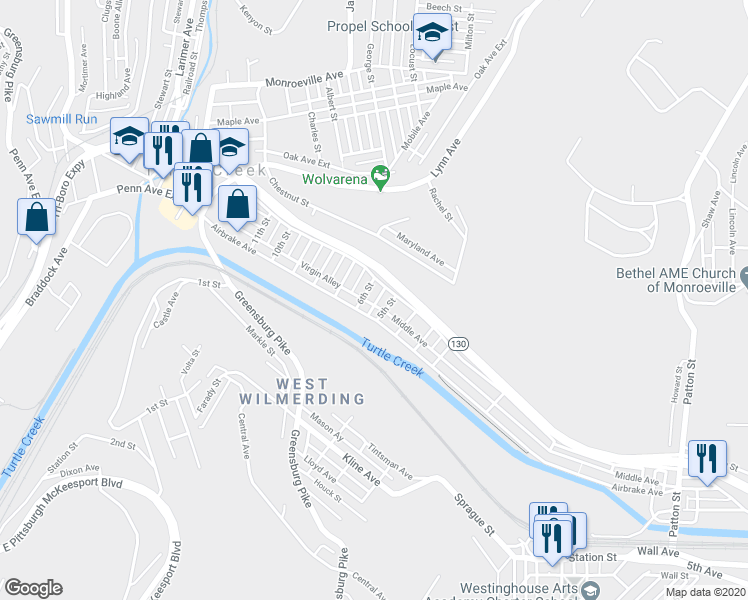 map of restaurants, bars, coffee shops, grocery stores, and more near 111 Line Way in Turtle Creek