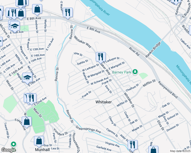 map of restaurants, bars, coffee shops, grocery stores, and more near 182 West Schwab Avenue in Homestead
