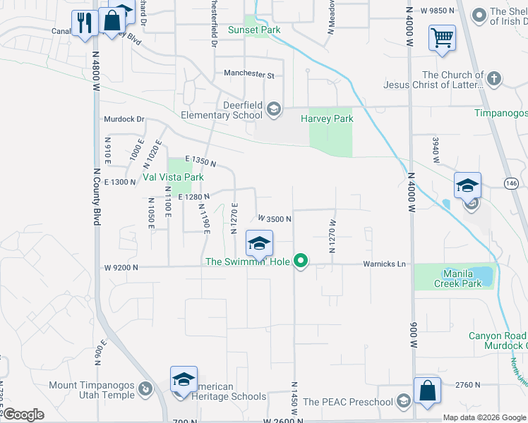 map of restaurants, bars, coffee shops, grocery stores, and more near 1587 West 3500 North in Pleasant Grove