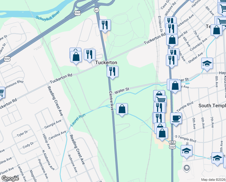 map of restaurants, bars, coffee shops, grocery stores, and more near 4319 Pottsville Pike in Reading