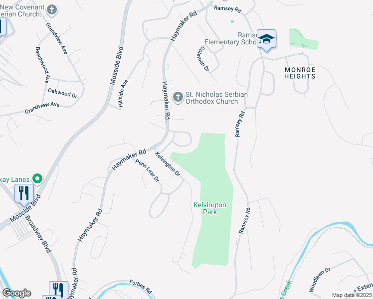 map of restaurants, bars, coffee shops, grocery stores, and more near 127 Mayberry Drive in Monroeville